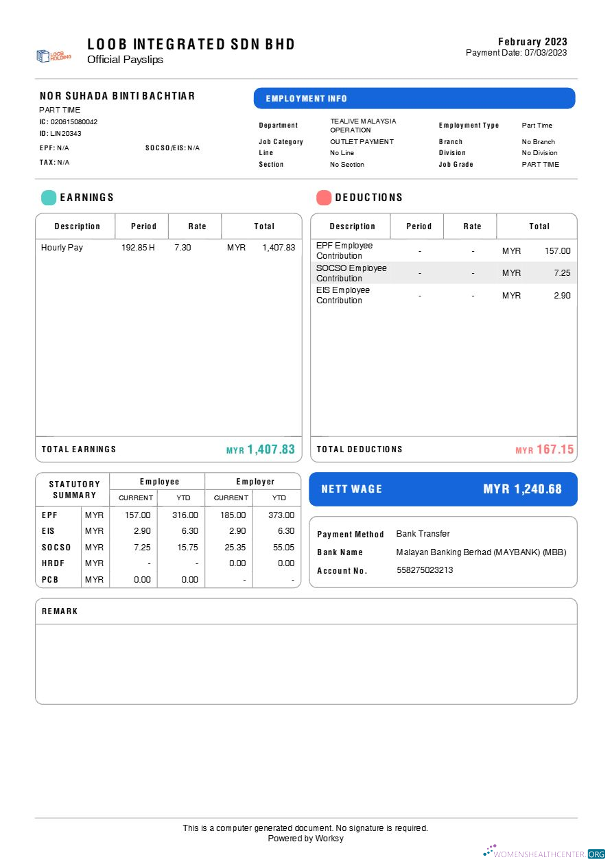 Download Loob Integrated tea brand payslip template in Word and PDF formats.pdf, 1 Photoshop template